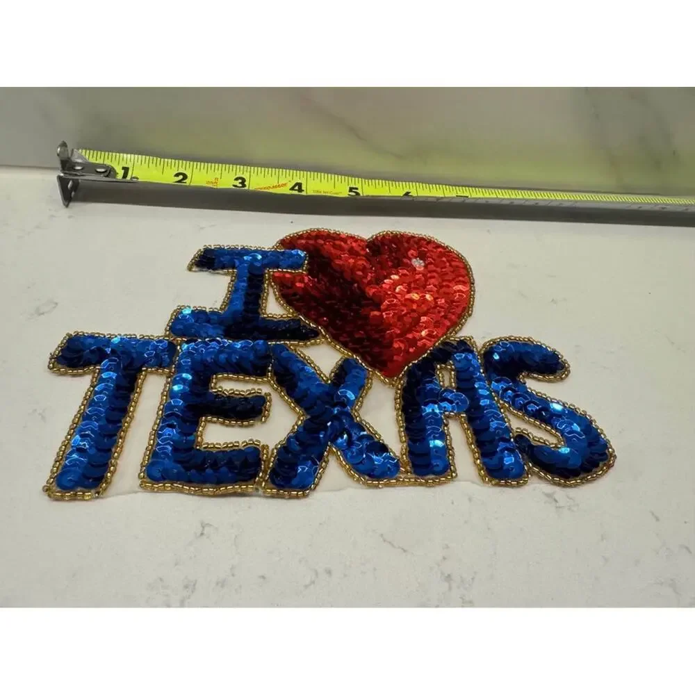 Vintage New I ❤️ Texas Love Red White Blue Sequin Beaded Patch Appliqué
